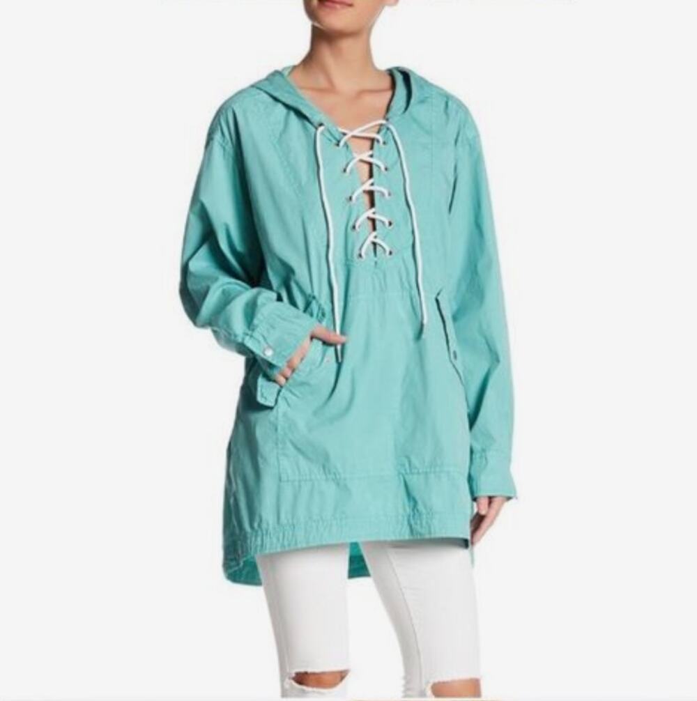 FREE PEOPLE Sky Hooded Parachute Parka Jacket Cotton Lace Up Poplin Hood XS/S